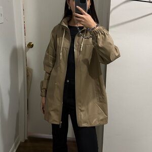 Zara Beige Hooded Faux Leather Zip Jacket